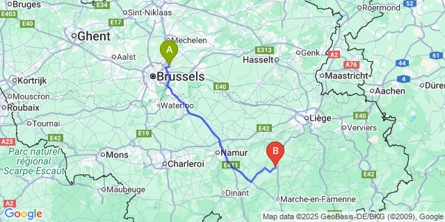Map: Brussels Zaventem Airport (BRU) to Clavier