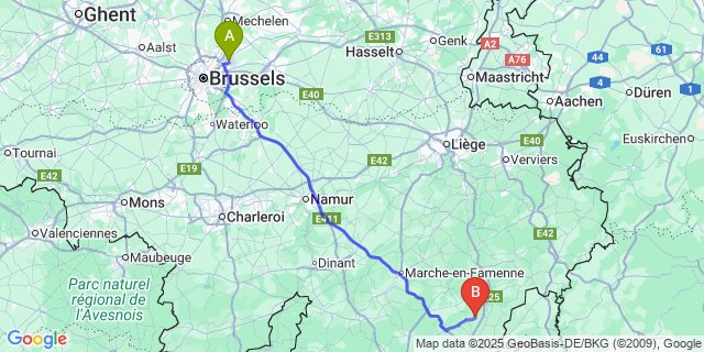 Map: Brussels Zaventem Airport (BRU) to Compogne