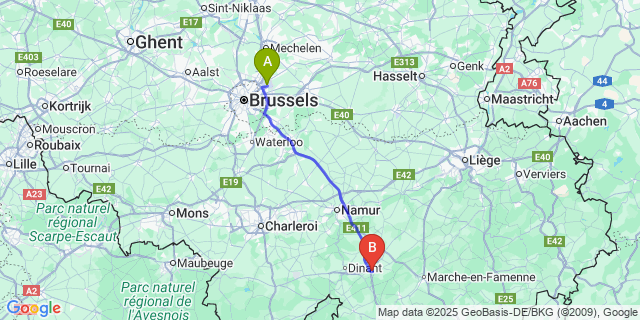 Map: Brussels Zaventem Airport (BRU) to Conneux