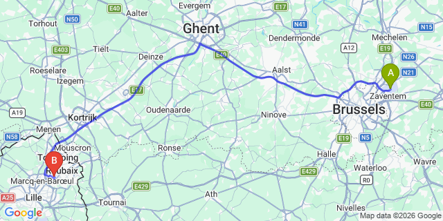 Map: Brussels Zaventem Airport (BRU) to Croix