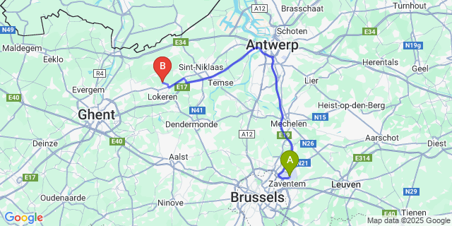 Map: Brussels Zaventem Airport (BRU) to Daknam
