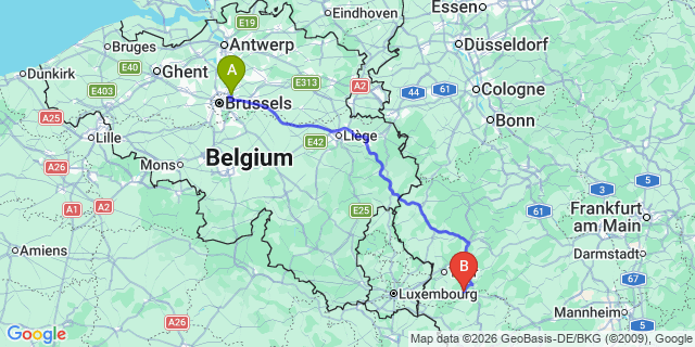 Map: Brussels Zaventem Airport (BRU) to Daun