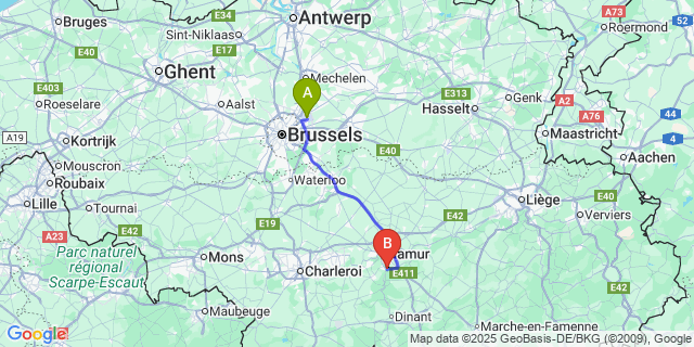 Map: Brussels Zaventem Airport (BRU) to Dave