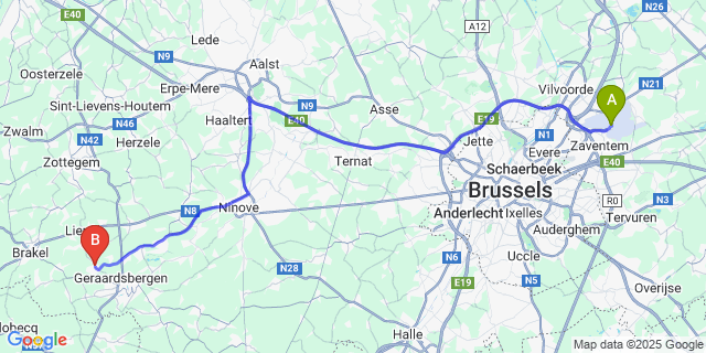 Map: Brussels Zaventem Airport (BRU) to Deftinge