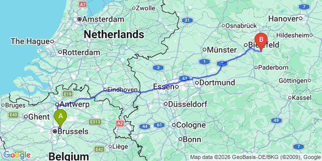Map: Brussels Zaventem Airport (BRU) to Detmold