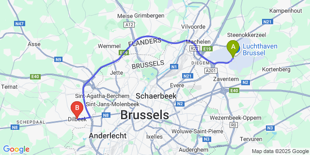 Map: Brussels Zaventem Airport (BRU) to Dilbeek
