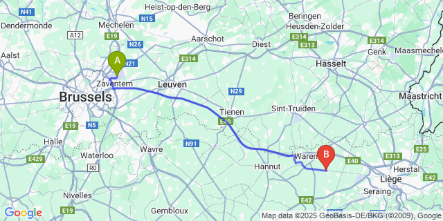 Map: Brussels Zaventem Airport (BRU) to Donceel