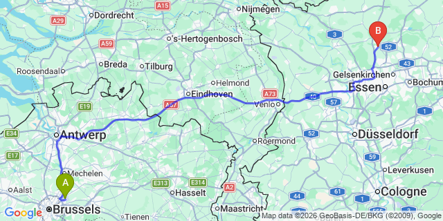 Map: Brussels Zaventem Airport (BRU) to Dorsten