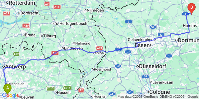 Map: Brussels Zaventem Airport (BRU) to Drensteinfurt