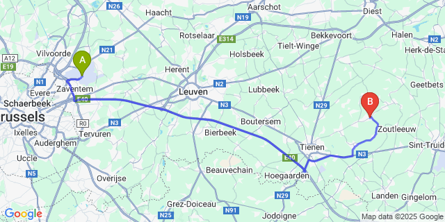 Map: Brussels Zaventem Airport (BRU) to Drieslinter