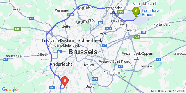Map: Brussels Zaventem Airport (BRU) to Drogenbos