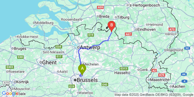 Map: Brussels Zaventem Airport (BRU) to Eel