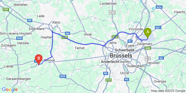 Map: Brussels Zaventem Airport (BRU) to Eichem