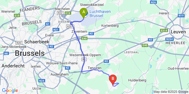 Map: Brussels Zaventem Airport (BRU) to Eizer