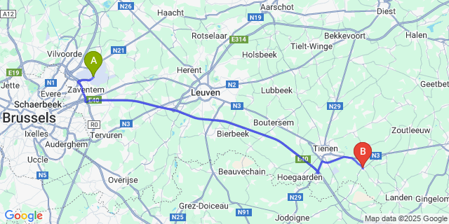 Map: Brussels Zaventem Airport (BRU) to Eliksem