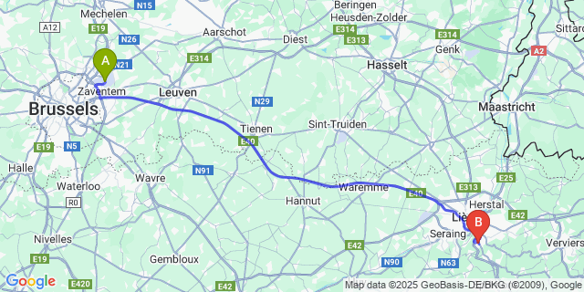 Map: Brussels Zaventem Airport (BRU) to Embourg