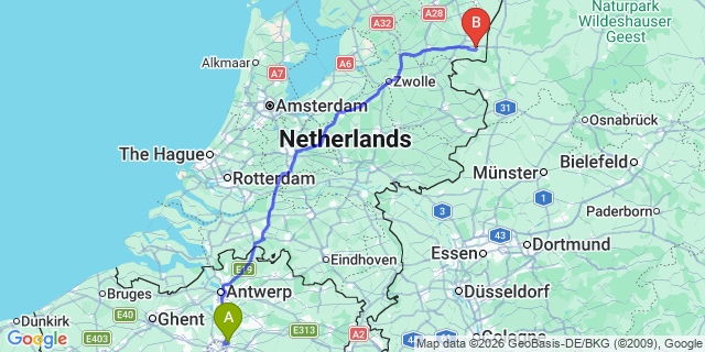 Map: Brussels Zaventem Airport (BRU) to Emmen
