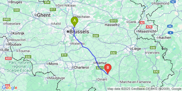 Map: Brussels Zaventem Airport (BRU) to Emptinne