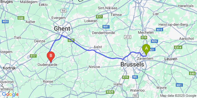 Map: Brussels Zaventem Airport (BRU) to Ename
