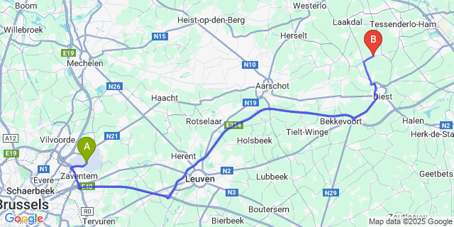 Map: Brussels Zaventem Airport (BRU) to Engsbergen