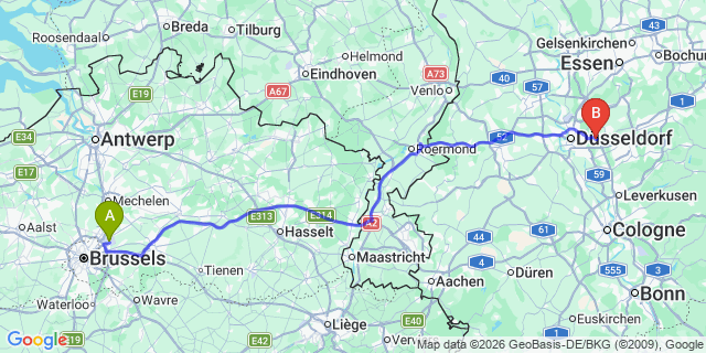 Map: Brussels Zaventem Airport (BRU) to Erkrath