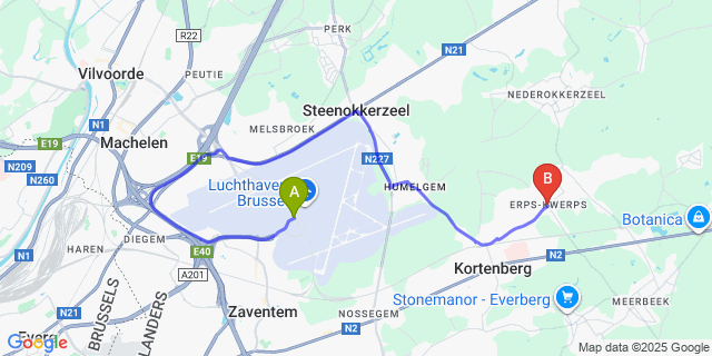 Map: Brussels Zaventem Airport (BRU) to Erps-Kwerps