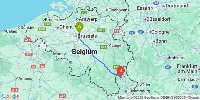 Map: Brussels Zaventem Airport (BRU) to Esch-sur-Sure