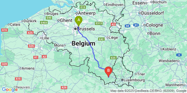 Map: Brussels Zaventem Airport (BRU) to Étalle