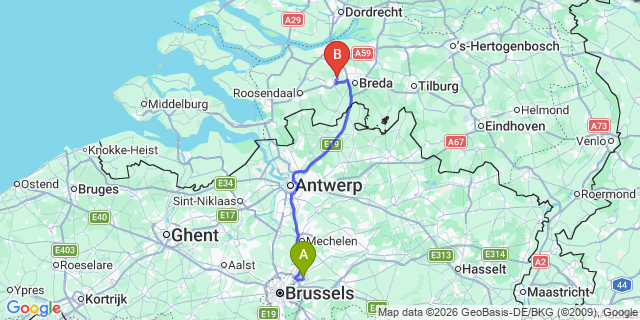Map: Brussels Zaventem Airport (BRU) to Etten-Leur