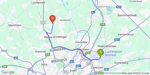 Map: Brussels Zaventem Airport (BRU) to Eversem