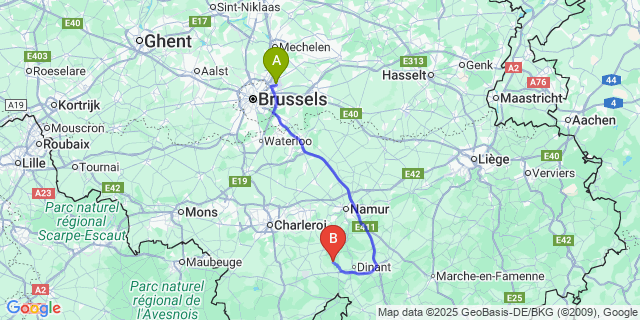 Map: Brussels Zaventem Airport (BRU) to Falaën