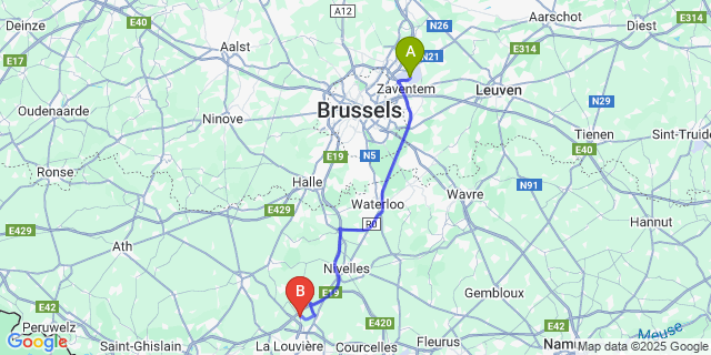 Map: Brussels Zaventem Airport (BRU) to Familleureux