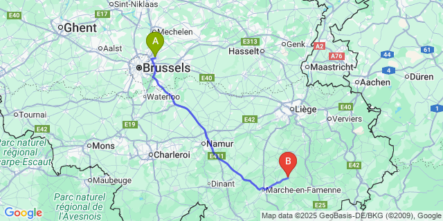 Map: Brussels Zaventem Airport (BRU) to Fisenne