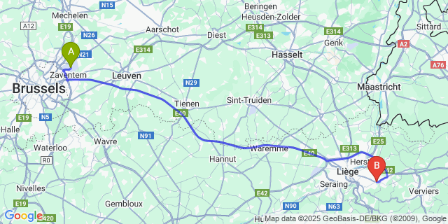 Map: Brussels Zaventem Airport (BRU) to Fléron