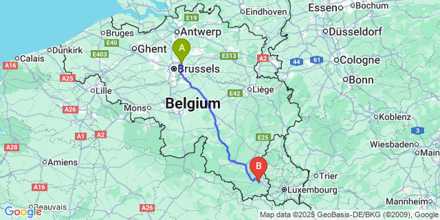 Map: Brussels Zaventem Airport (BRU) to Fouches