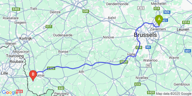 Map: Brussels Zaventem Airport (BRU) to Froidmont