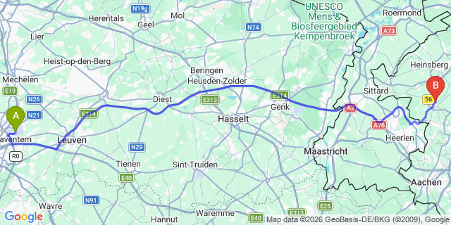 Map: Brussels Zaventem Airport (BRU) to Geilenkirchen