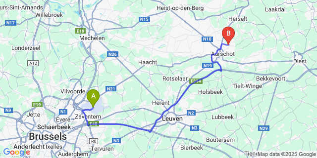 Map: Brussels Zaventem Airport (BRU) to Gijmel