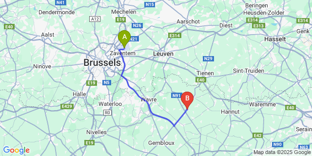 Map: Brussels Zaventem Airport (BRU) to Glimes