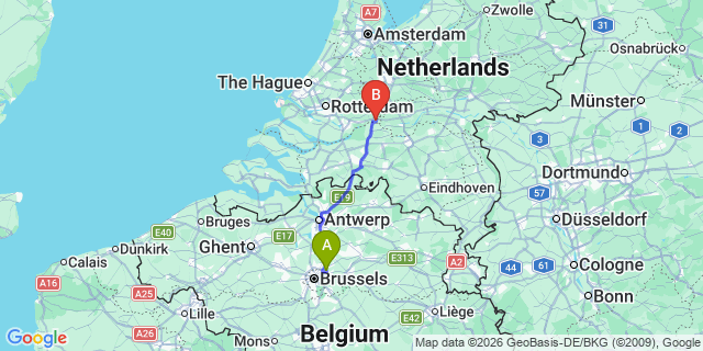Map: Brussels Zaventem Airport (BRU) to Gorinchem