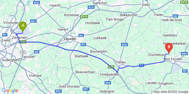 Map: Brussels Zaventem Airport (BRU) to Gorsem