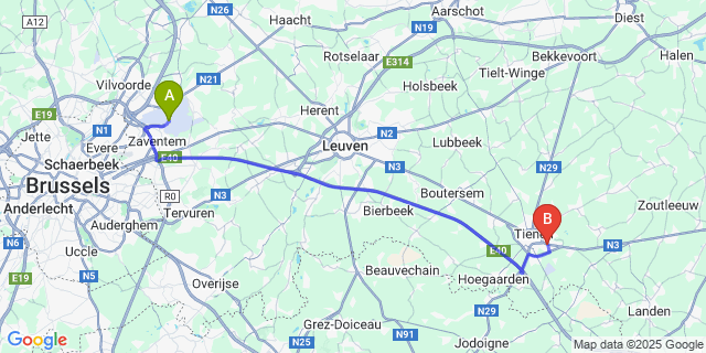 Map: Brussels Zaventem Airport (BRU) to Grimde