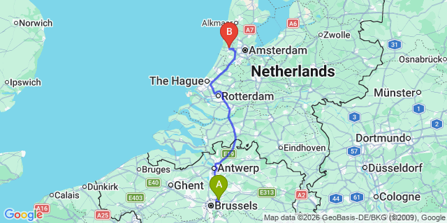 Map: Brussels Zaventem Airport (BRU) to Haarlem