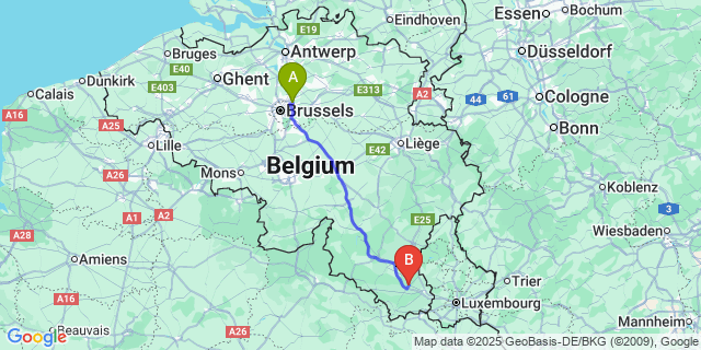 Map: Brussels Zaventem Airport (BRU) to Habay