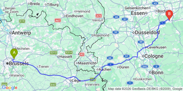 Map: Brussels Zaventem Airport (BRU) to Hagen