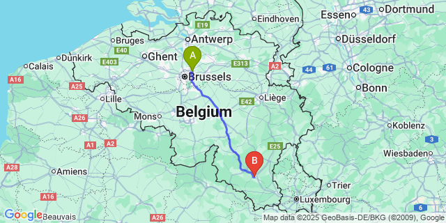 Map: Brussels Zaventem Airport (BRU) to Hamipré