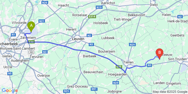 Map: Brussels Zaventem Airport (BRU) to Helen-Bos