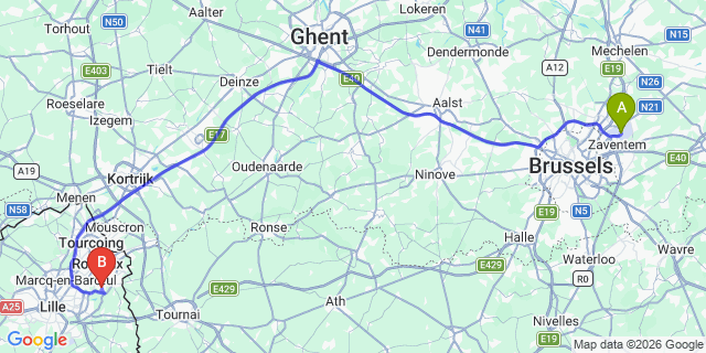 Map: Brussels Zaventem Airport (BRU) to Hem