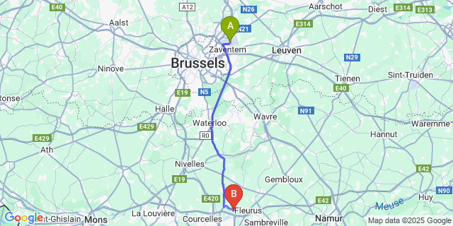 Map: Brussels Zaventem Airport (BRU) to Heppignies