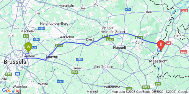 Map: Brussels Zaventem Airport (BRU) to Herbricht